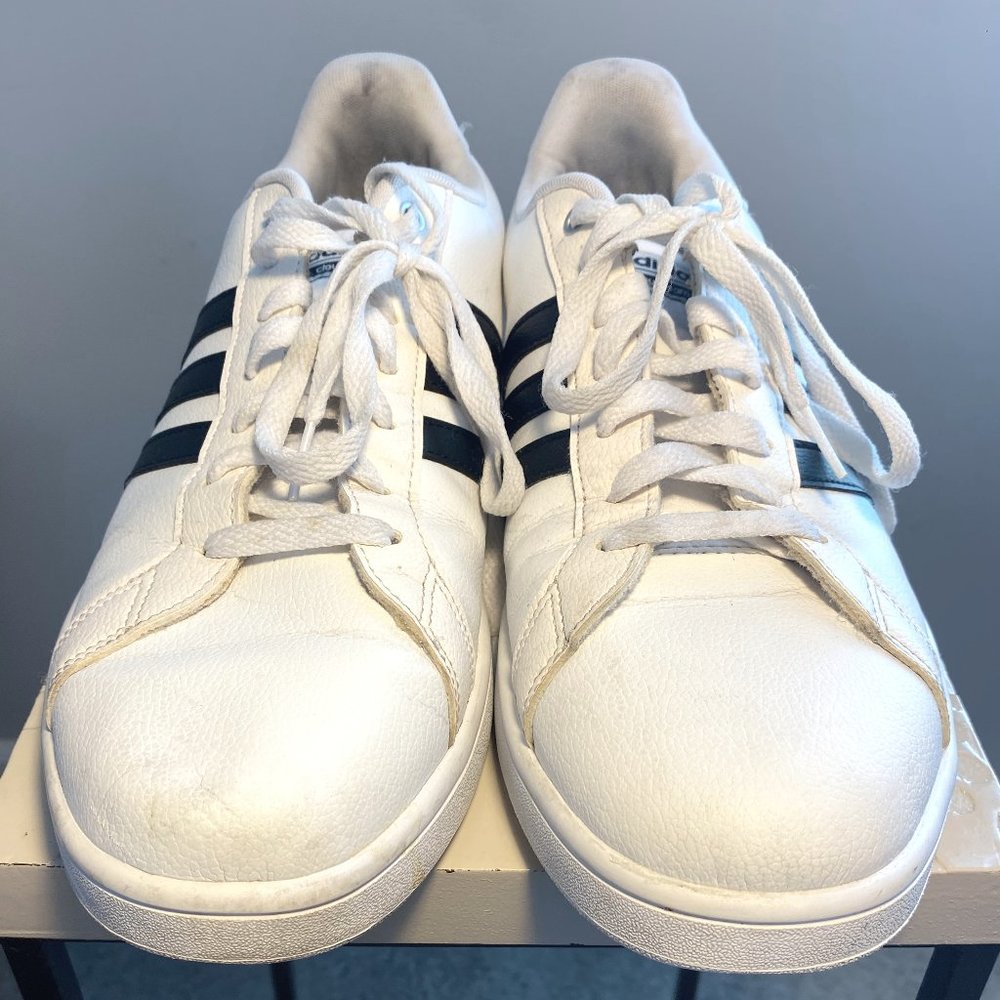 Adidas Cloudfoam Men's Lace-Up Sneakers White/Black Size 13